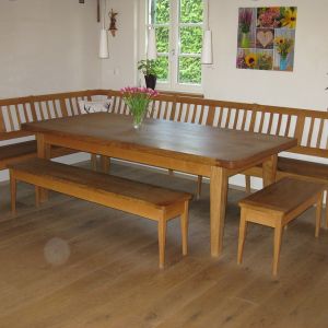 Sprossenbank mit Tisch und Beistellbank aus Eiche